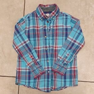 Crewcuts Blue and Red Plaid Button-Down Shirt, Size 6/7